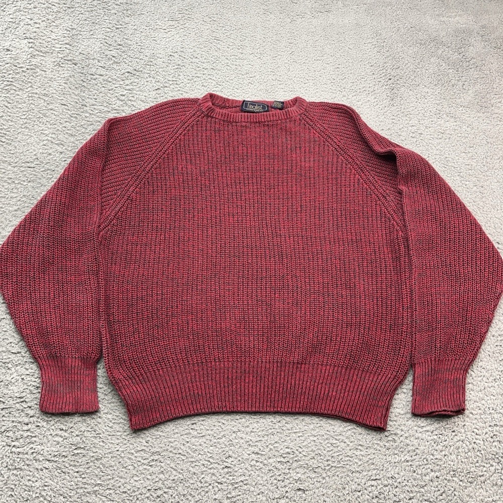 Finalist Ribbed Sweater Mens XL Vintage 90s Hong Kong Marbled Red Gray Chunky